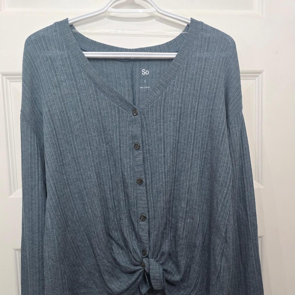 SO Blue ribbed knit button up cardigan S